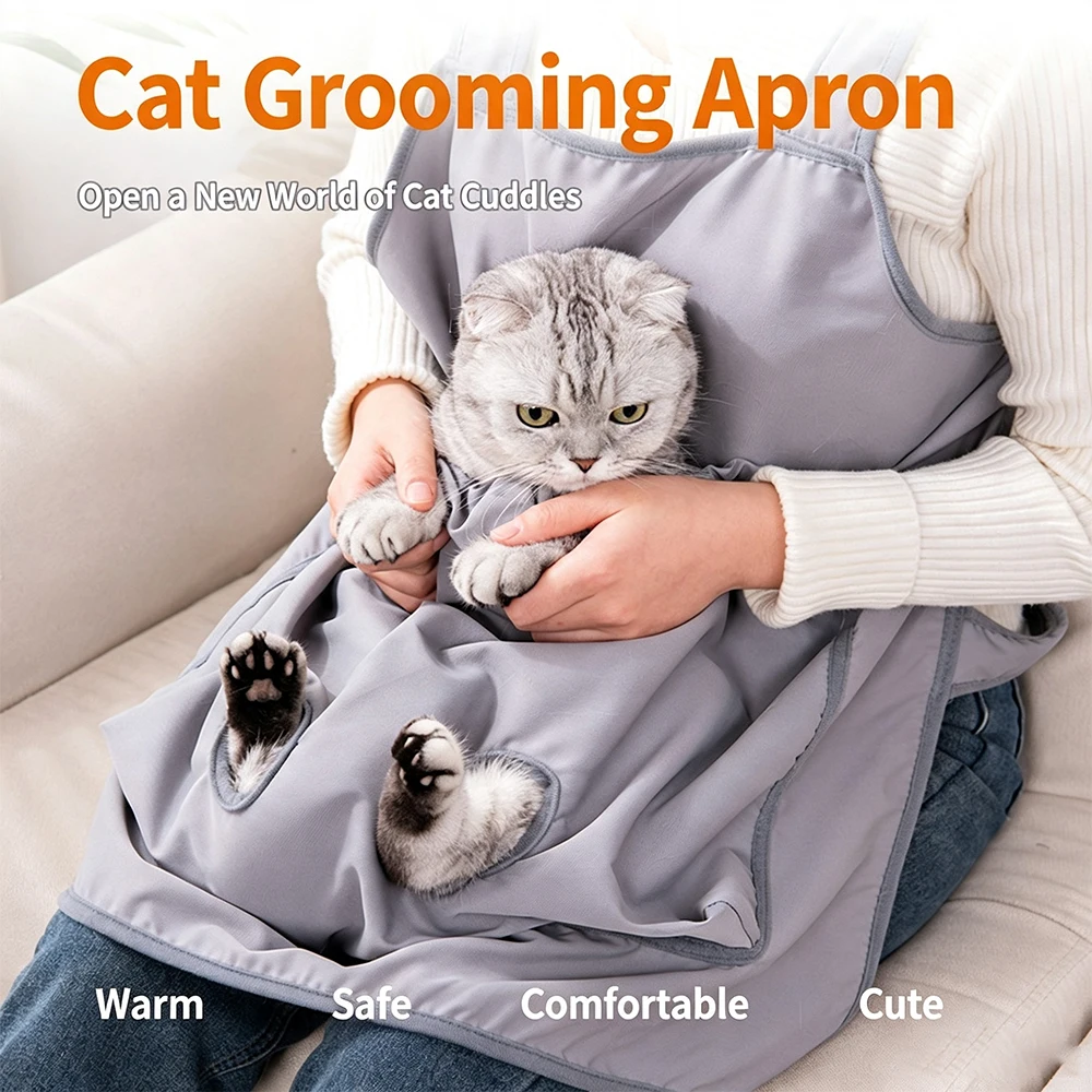 Cat Holding Apron Pet Carrier Pouch Anti‑Hair‑Sticking Cat Sleeping Bag Adjustable Shoulder Strap For Home Holding Cat Grooming