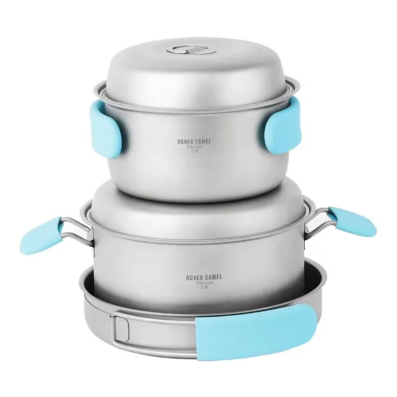 Pure Titanium Pot Set for Camping Outdoor Travel Accessories Cooking Pot Titanium Cookware Set