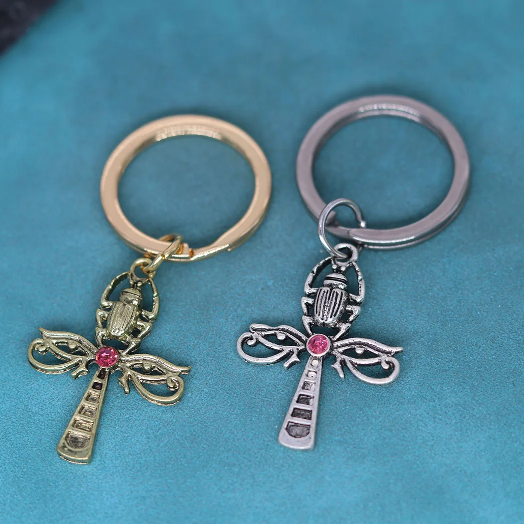 Nedar Scarab Insect Beetle Keyring Cross Religious Pendant Key Chain Amulet Protection Viking Egyptian Keychain Jewelry Gift
