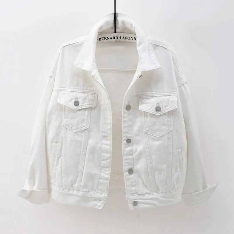 Women Denim Jacket Spring Autumn Short Coat Pink Jean Jackets Casual Purple White Loose Tops Lady Button Pockets Outer NM33 view 2