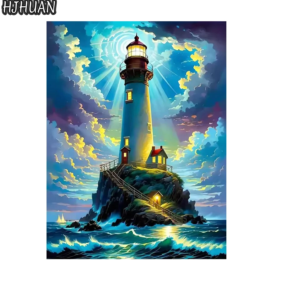 DIY بها بنفسك دائرة كاملة الماس اللوحة موجات البحر برج فسيفساء عبر غرزة فسيفساء ديكور المنزل لتقوم بها بنفسك جدار لصق الماس عبر غرزة #1