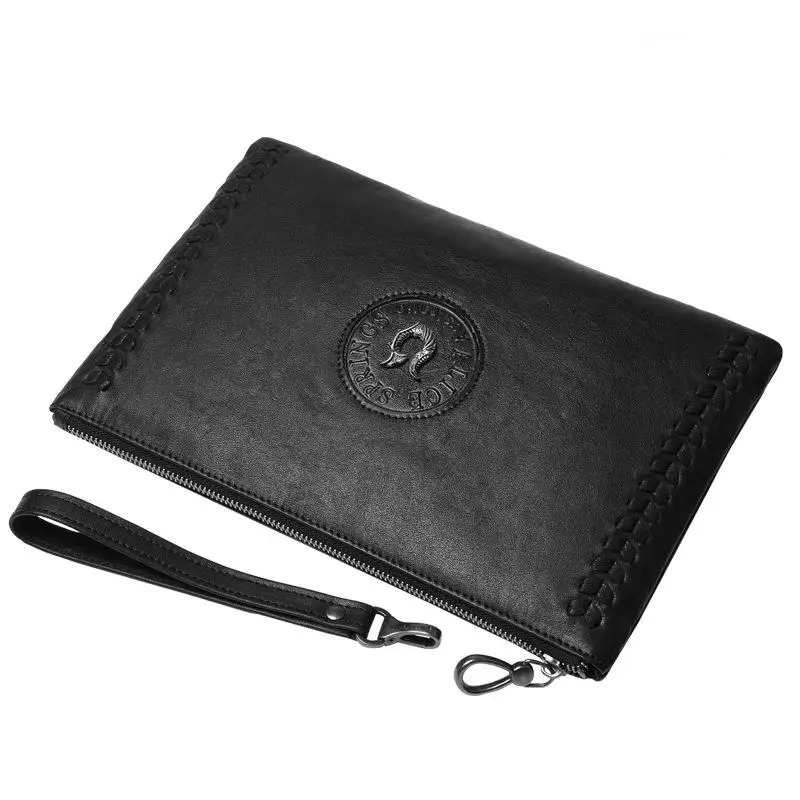 New Genuine Men's Clutch Luxury Men Bag Business Vegetable Tanned Messenger Leather Large Capacity Fashion Woven Pattern Handbag