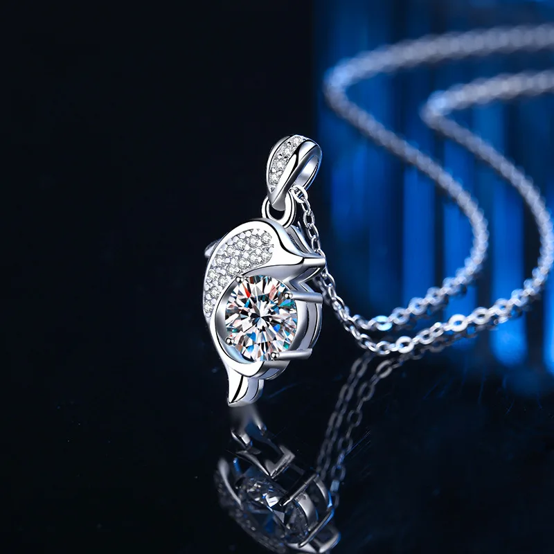 FULL Moissanite 925 Sterling Silver Sakura Dolphin Zircon Elegant Jewelry Set Women Earrings Necklace High Quality Jewelry Gifts