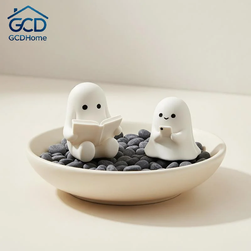 Halloween Ghost Figurine Collection Set Cute Reading Phone Stand Sculpture for Holiday Party Home Decor Gifts
