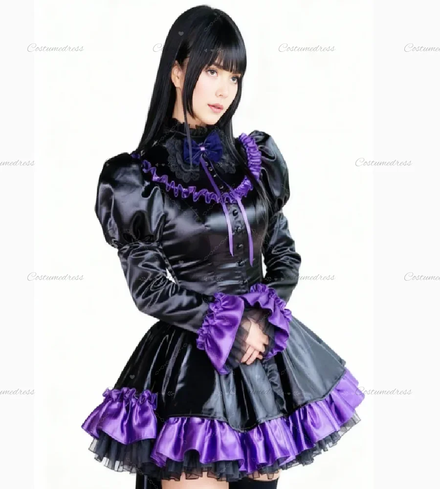Vintage zwart en paars kostuum avondjurk elegante lange mouw vampier gotische galajurk korte cocktail cosplay formeel feest