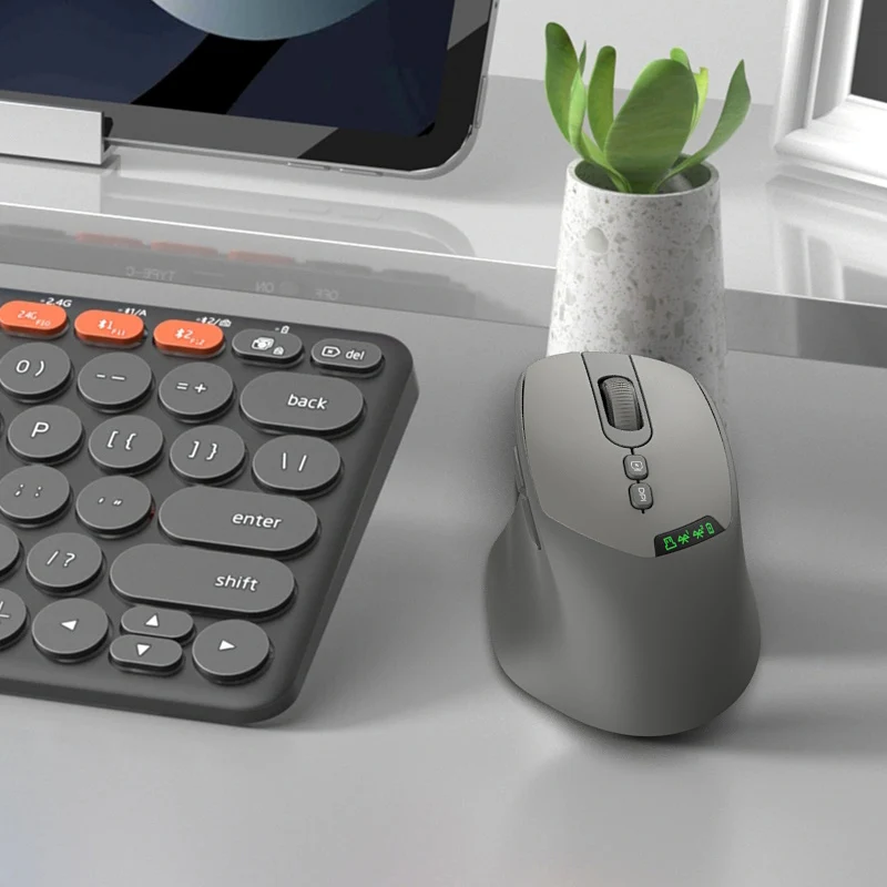 Souris sans fil Bluetooth double Mode muette T02, avec écran d'affichage, clic silencieux, Windows/Mac/IOS/Android