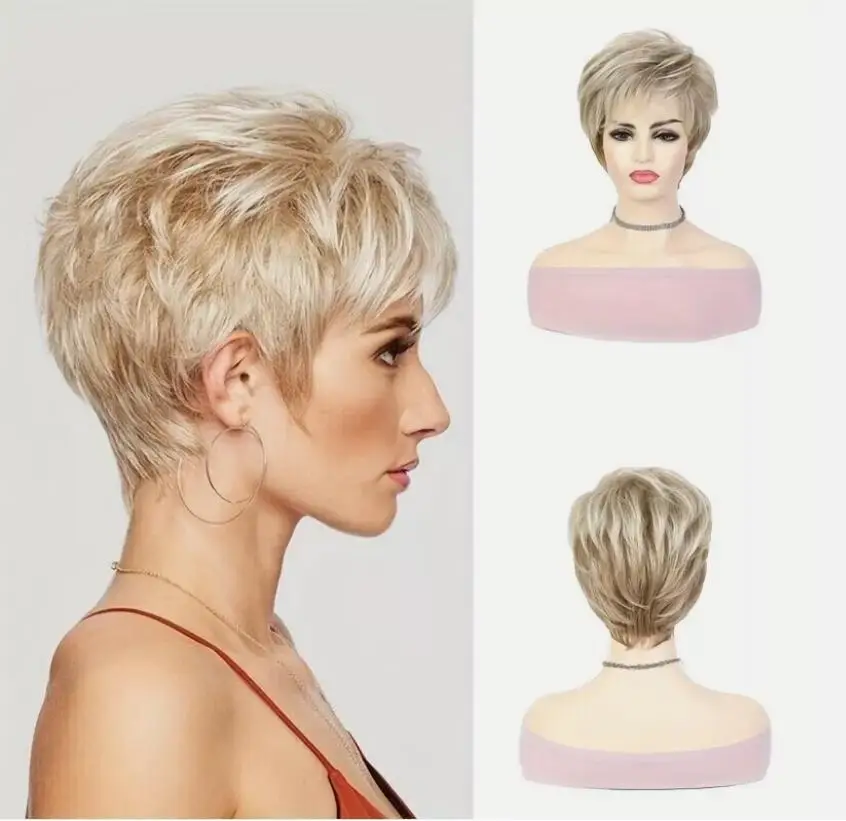 Synthetic  Cut Wigs With Bangs Layered Boy Wigs Fluffy Blonde Mix Brown