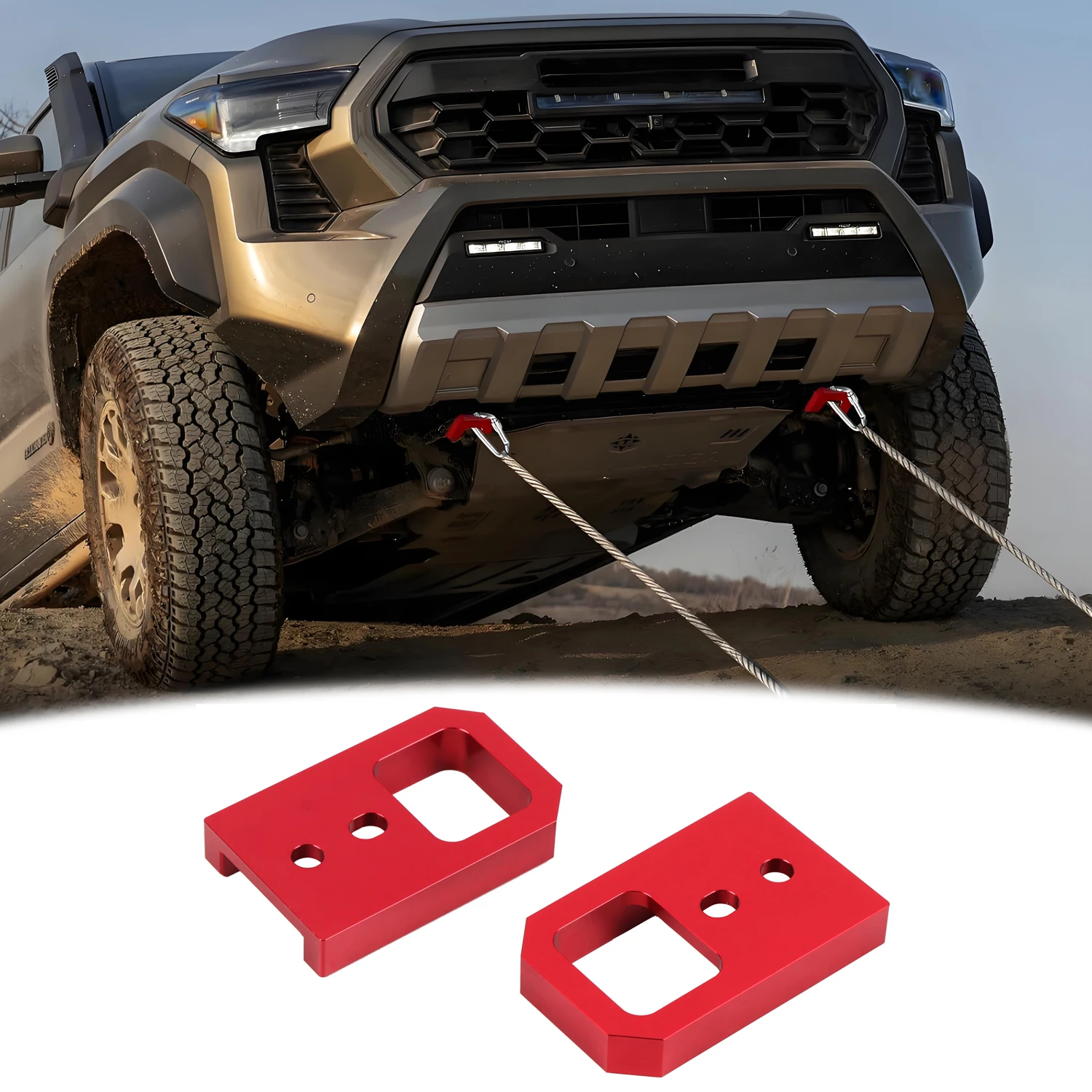 زوج خطافات سحب أمامية من الألومنيوم لسيارة Toyota Tacoma (الجيل الرابع) 2024-2026/ 4Runner (الجيل السادس) 2025-2026/ Land Cruiser 250 2024-2025