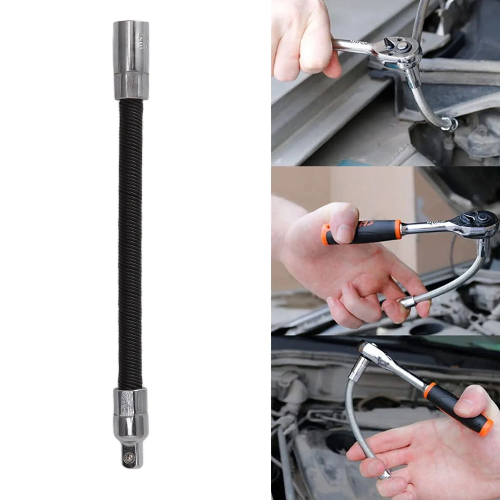 Wrench Extension Rod Bendable Universal Flexible Shaft Sleeve Extension Bar For Factory Workshop Black 1/4