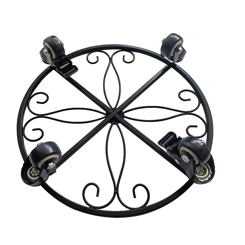 Mobile wrought iron flower stand with wheels, modern minimalist indoor floor to ceiling balcony flower stand, pothos plant stand