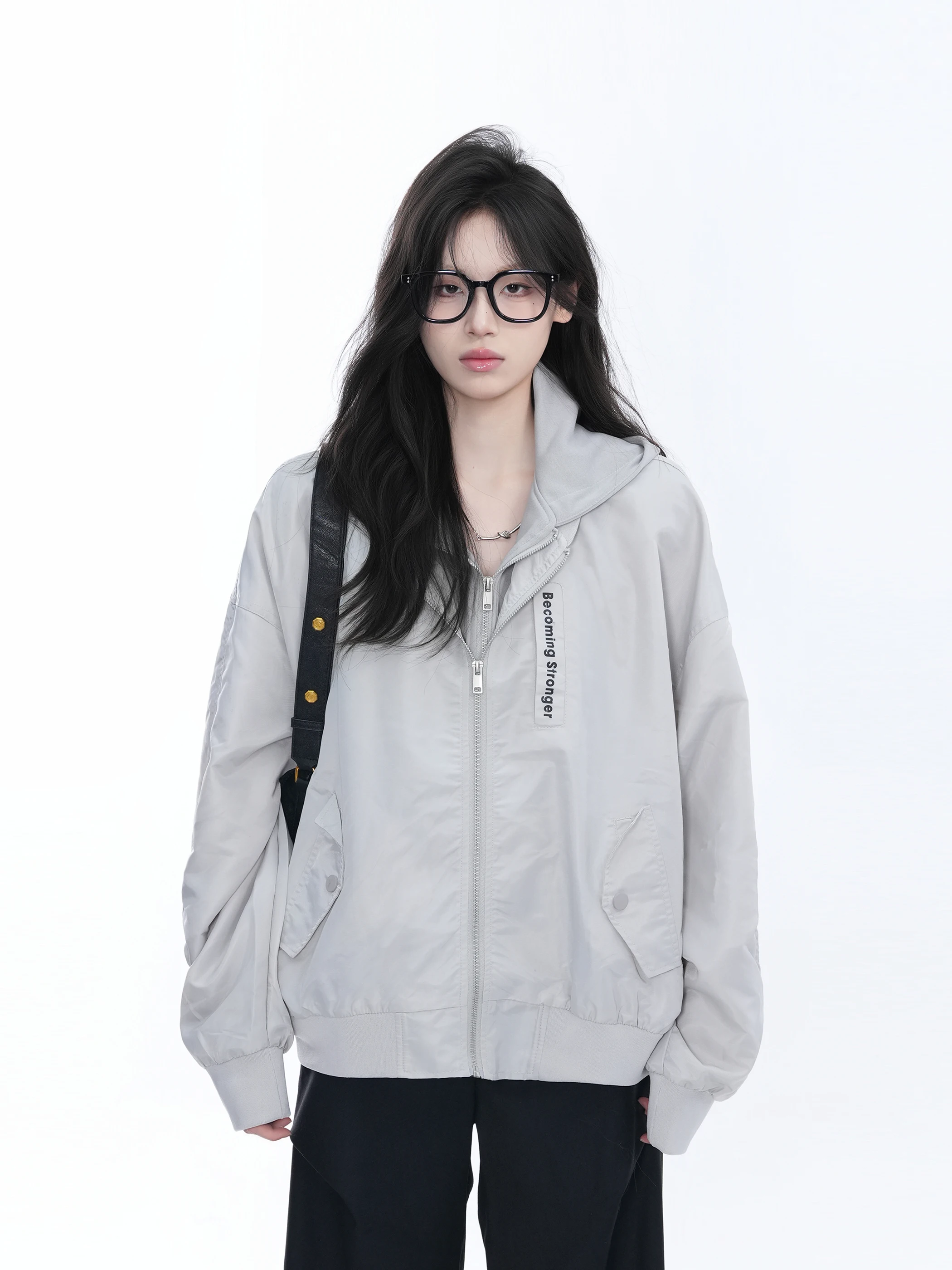 

Loose Fit Double Zipper Hooded Jaet Women's Design Sensation Casual Outerwear Polyester Fiber Long Sve Summer Coat