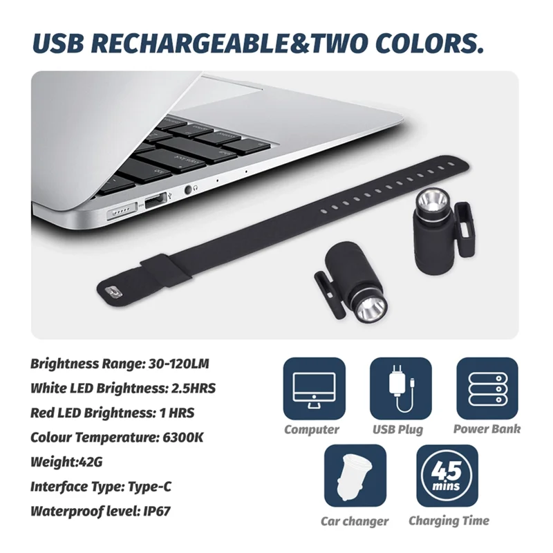 

AT44-LED наручный фонарик USB перезаряжаемый уличный фонарик для кемпинга водонепроницаемая IP67 лампа для прогулок с собаками удобный кемпинг