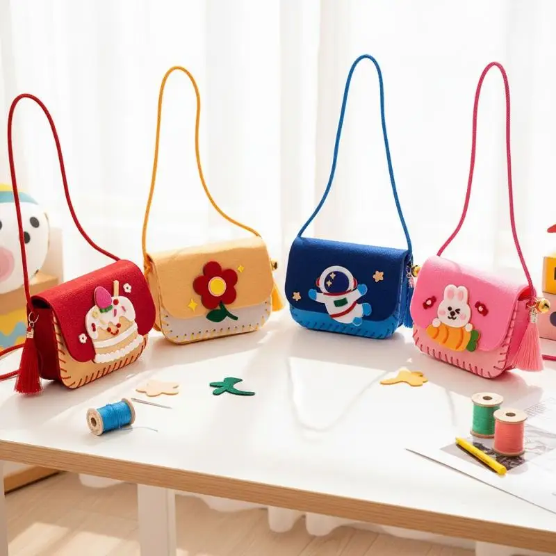 Felt Bag Making Kit for Children DIY Sewing Toy Art Craft Crossbody Bag for Kindergarten Classroom Activity