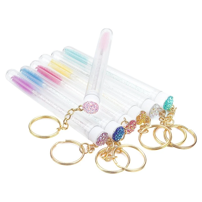 10/50PCSWith Keychain Eyelash Brush Tubes Reusable Sparkling Lash Mascara Wands With Container Case In Tubes Comb Brushes Makeup