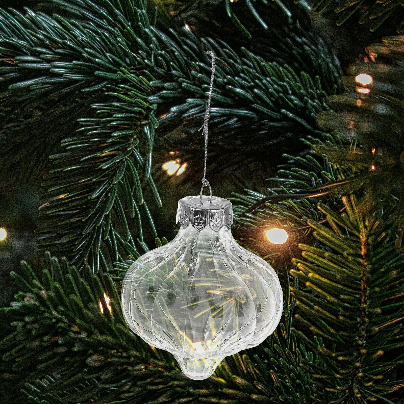 8Pcs Onion Shape Clear Christmas Balls Transparent Plastic Fillable Ornaments Tree Hanging Holiday Decorations DIY Crafts