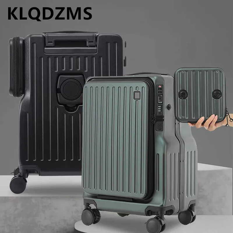 KLQDZMS 20 Inch ABS+PC Laptop Cabin Luggage Bag Multifunctional Front Opening Boarding Suitcase USB Charging Trolley Case