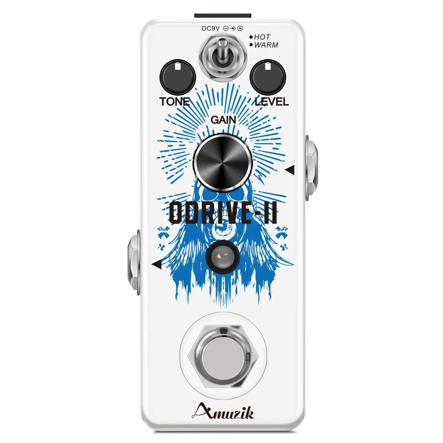 Amuzik Pedal de guitarra Overdrive II efectos tubo clásico simulador de amplificador de grito potente crunch sonido tono nivel ganancia blanco