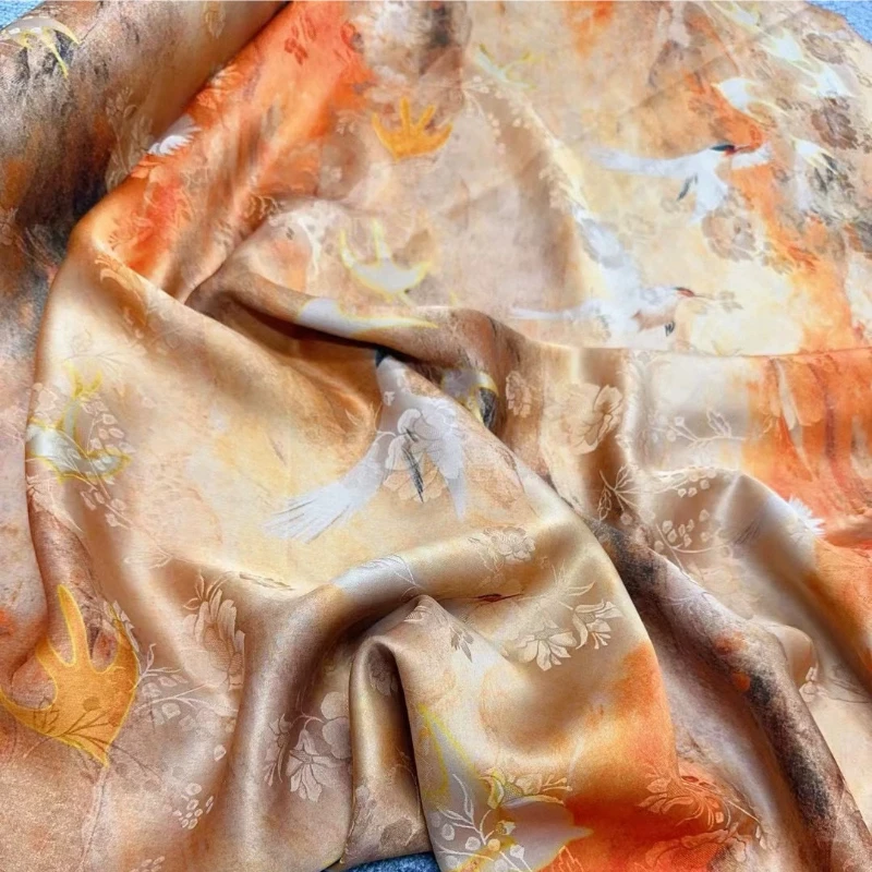 Light Tone Swallow Pattern Mulberry Silk Hongyun Fabric New Chinese Style for Qipao Hanfu Dress DIY Sewing Accessories
