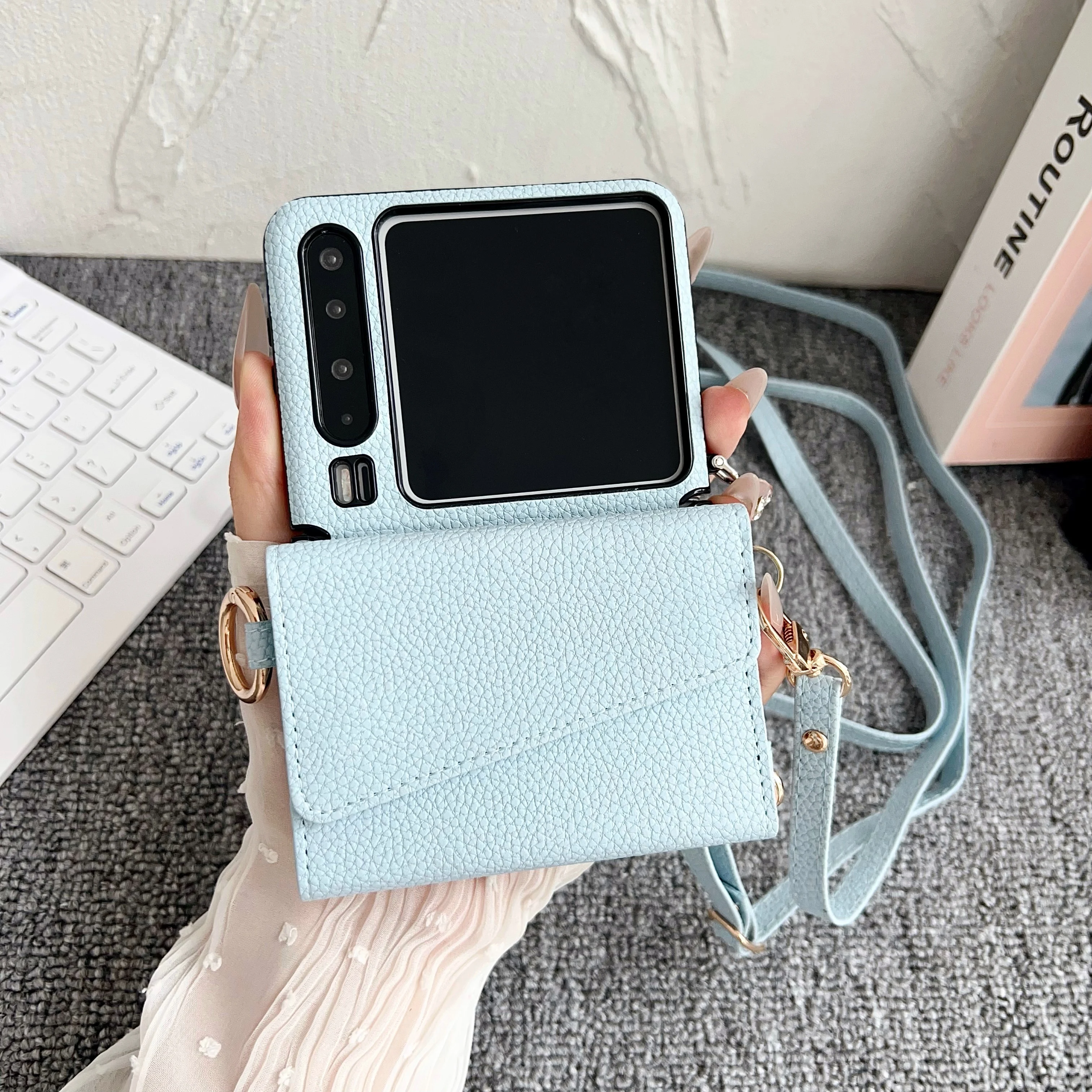 

Korean Style PU Plain Leather Phone Case For Huawei Pura X 5G Ring Buckle Diagonal Cross Card Bag Shock-absorbing Protect Cover