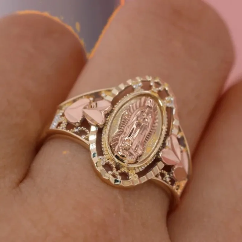 Luxurious Exquisitely Carved Religious Virgin Mary Ring Retro and Fashionable Accessories for Men and Women