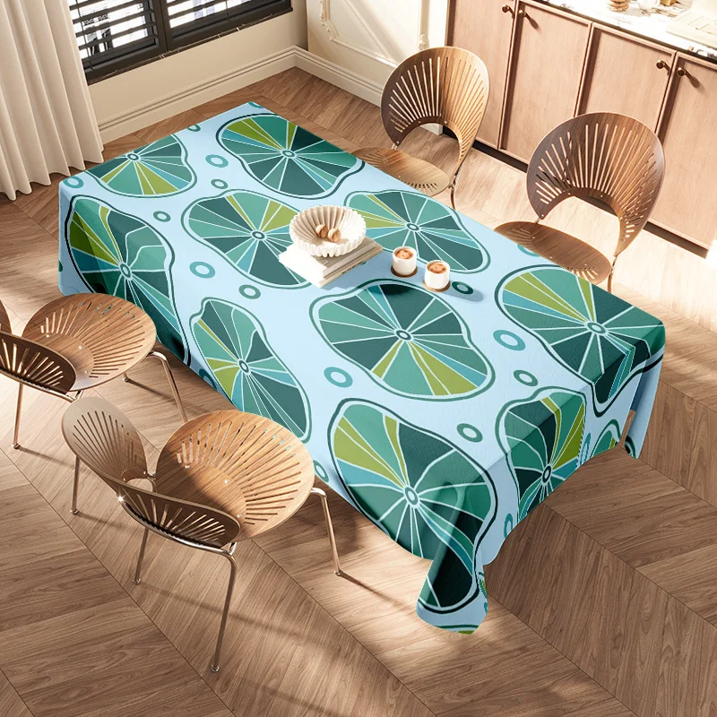 Colorful Geometric Tablecloth Blue Green Yellow Decorative Cloth for Dining Room or Kitchen Washable Fabric with Round Edge Size