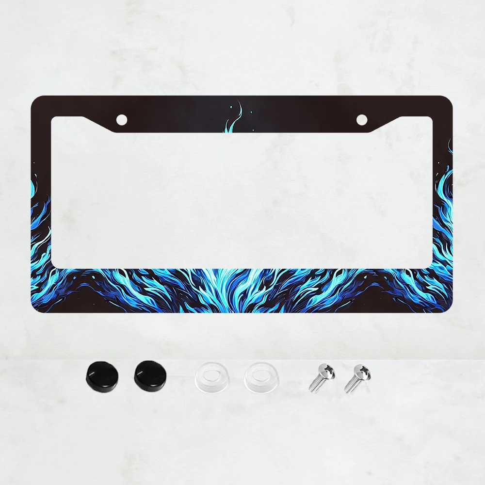 

1PC Blue Flame License Plate Frame Fire Combustion Aluminum License Plate Frame Auto Parts Decoration with Screws