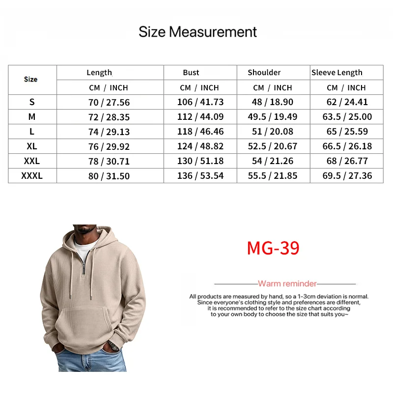Herren Frühling und Herbst Einteiliger Waffel-Strick 1/4 Reißverschluss Lässiger Loser Kapuzenpullover, Geeignet für den Täglichen Gebrauch – Detail 2