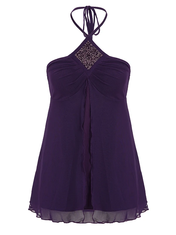Romore Vintage violet paillettes décoré Me Ne sangle suspendue gilet à la mode Bal Design trajet Sle coupe ample haut pour femme