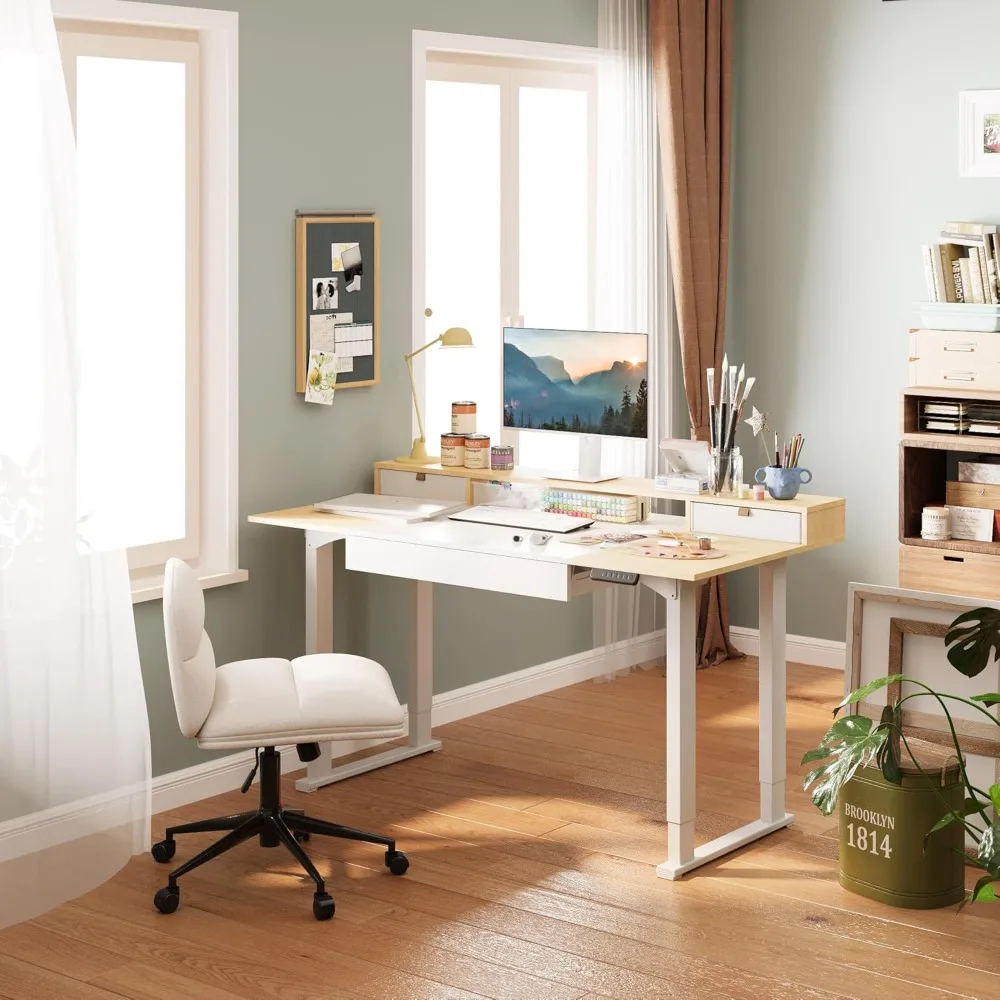 مكتب قائم كهربائي مع أدراج، مكتب كمبيوتر قابل للتعديل بارتفاع 63 × 32 بوصة، مكتب قائم للمكتب المنزلي مع 3 ارتفاعات مسبقًا