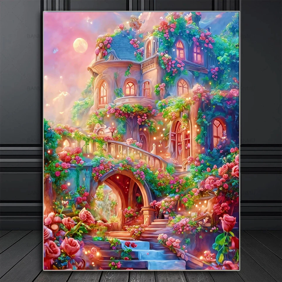 DIY Diamond Painting 2024 Fantasy Rose Castle Full Diamond Square Diamond Embroidery 5D Jewelry Cross Stitch Home Decor