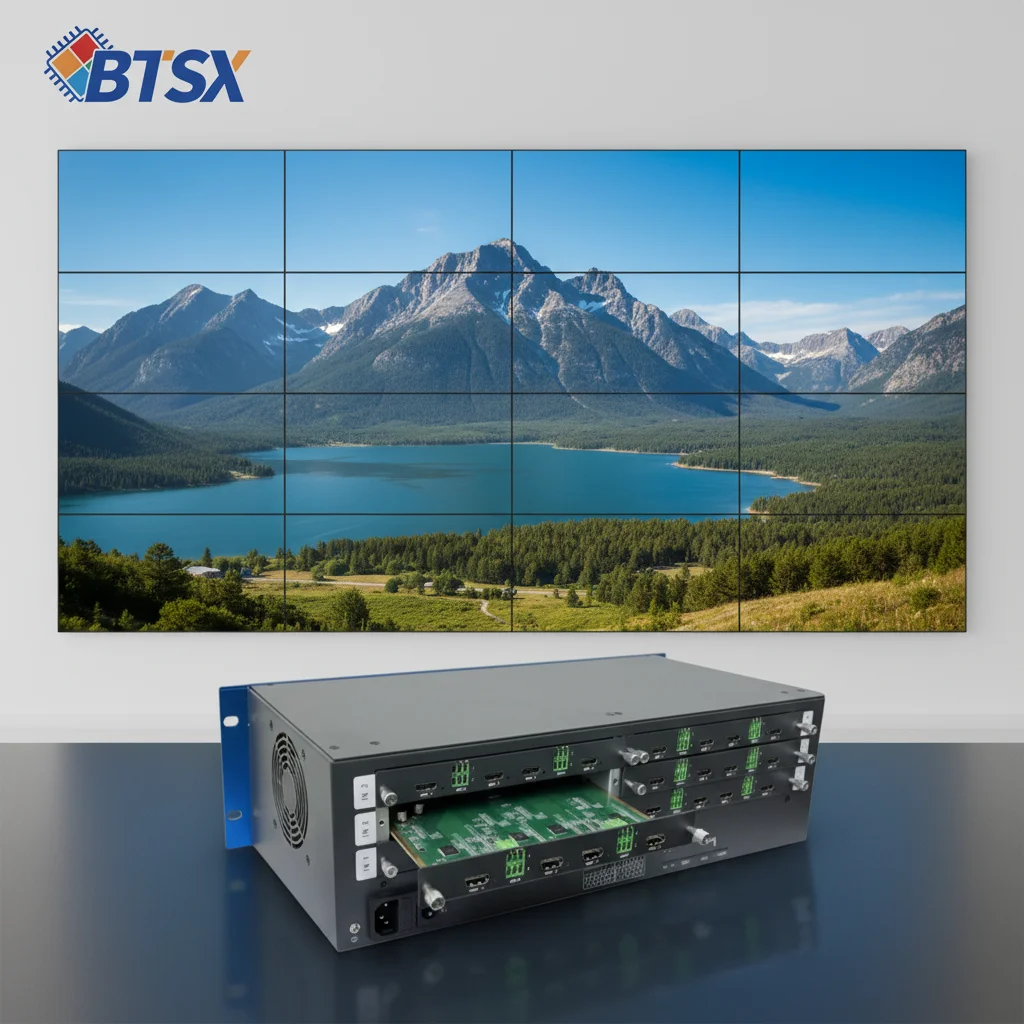 12x12 4K60Hz Seamless Video Wall Processor 4x3/3x4 Splicing Layouts Industrial Grade 24/7 Operation Web RS232 IR Control EDID