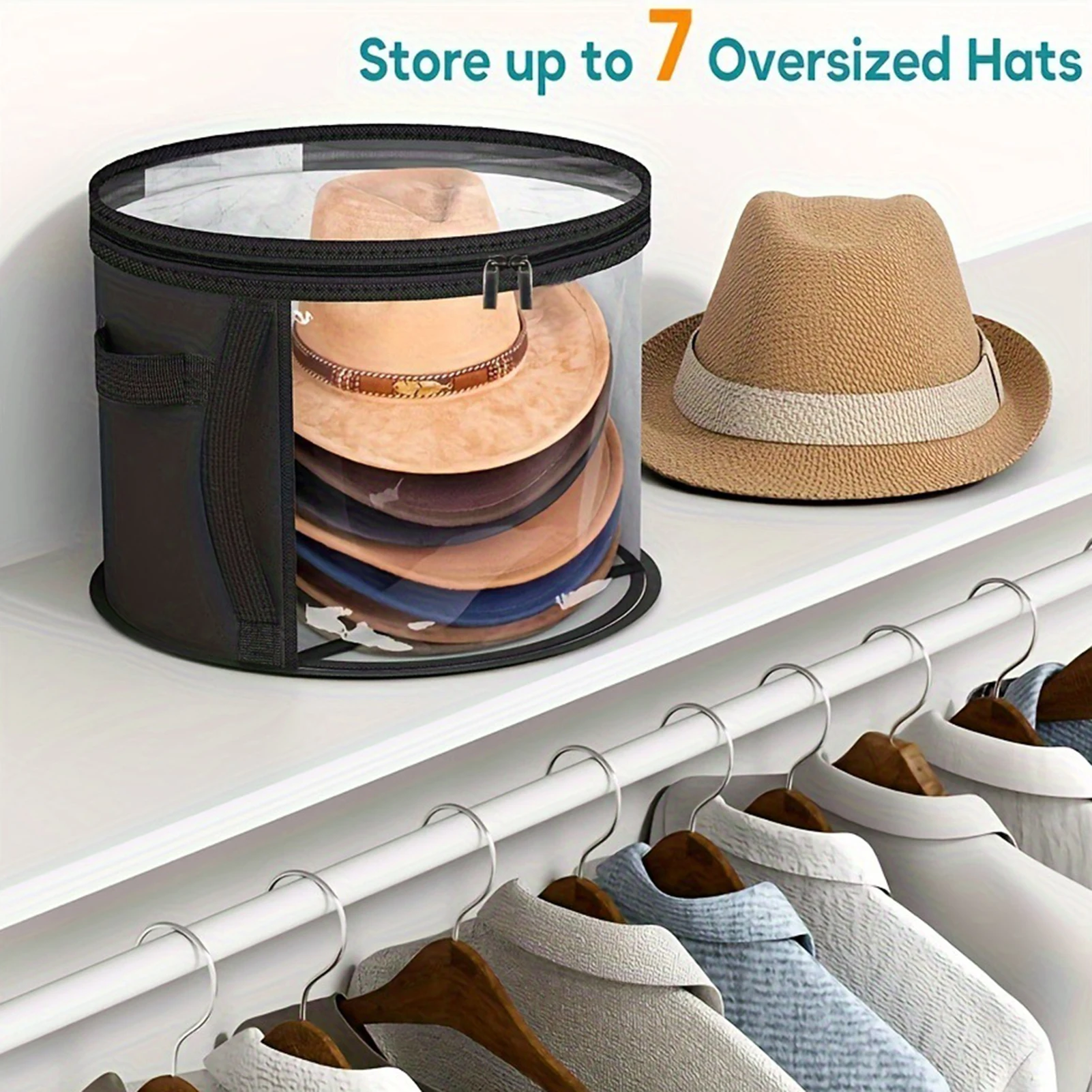 Cowboy Hat Organizer for Closet with Carrying Handles Round Hat Storage Bags Suitable for Bag Hat Storage