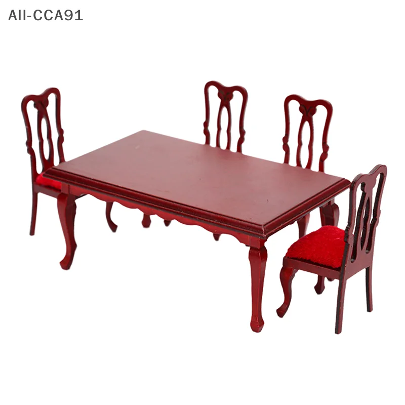 

1 Pc 1:12 Dollhouse Miniatures Furniture Retro Wooden Dining Table and Chair Toy for Children Dollhouse Decoration Accessories