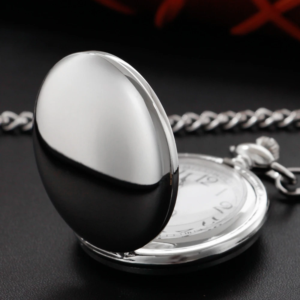 Top Brand Luxury Silver Quartz Pocket Watch Smooth Exquisite Vintage Chain Necklace Men's Women Gift Minimalism