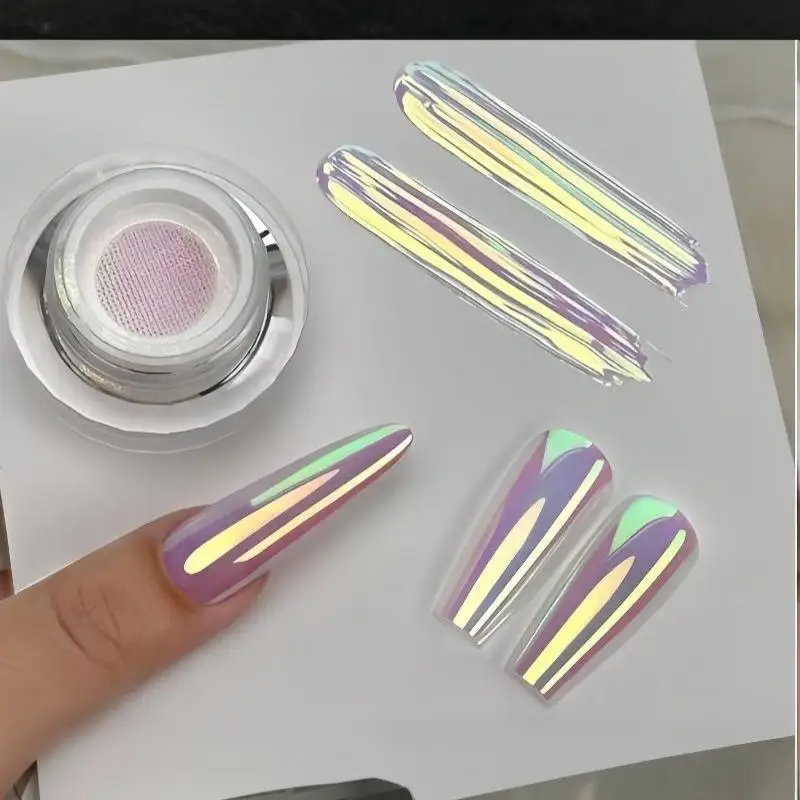 【Y】1Pcs Macaron Magic Mirror Nail Powder Air Cushion Mermaid Neon Shiny Effect for Professional Nail Art Design