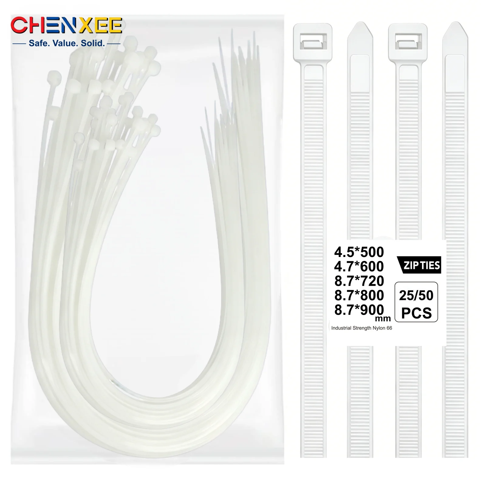 Hochbelastbare, extra lange Nylon-Kabelbinder – selbstsichernd, große Ausführung (500-900mm), langlebiger Kunststoff-Kabelorganisator, geeignet