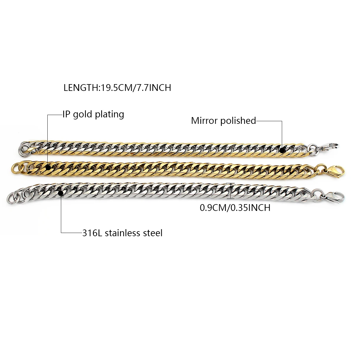 أفضل بيع 316L الفولاذ المقاوم للصدأ 18K الذهب ربط سوار الكوبية سلسلة سوار غير تشويه الكوبية ربط أساور #2