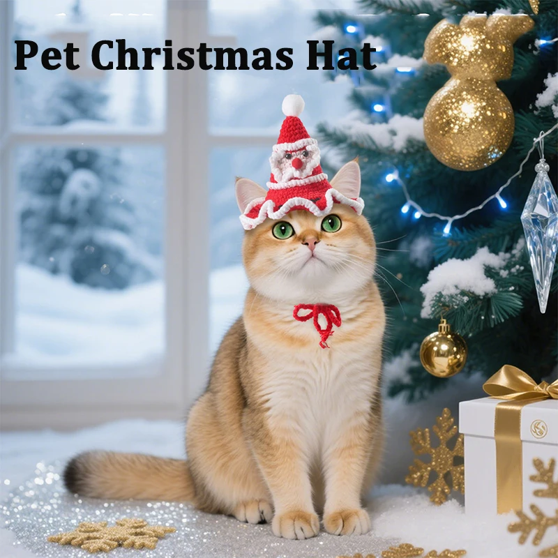 

Pet Knit Christmas Hats Cat & Dog Christmas Tree Ornaments Pet Photo Stage Performance Props Cosplay Props Small Pet Accessories