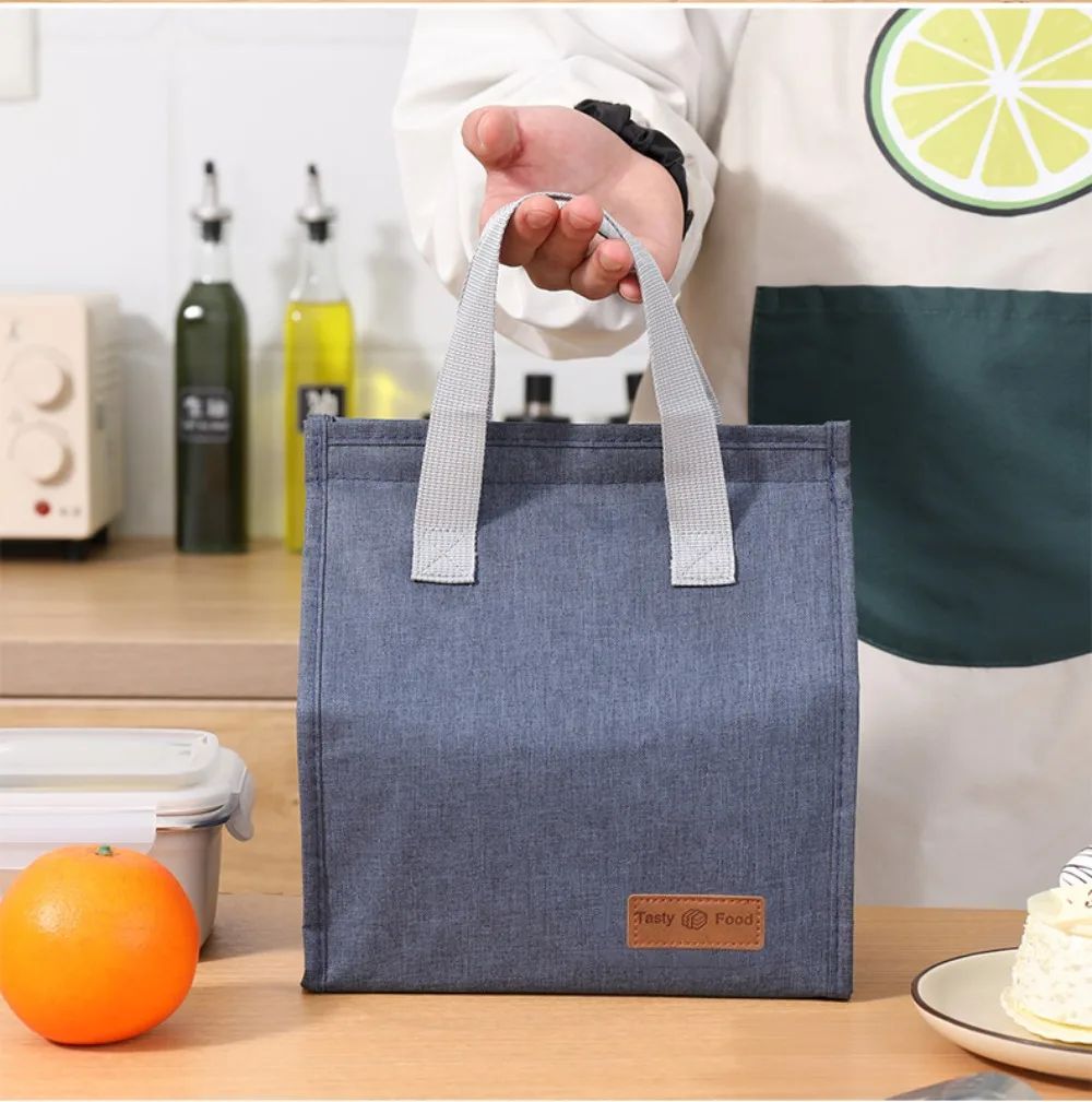 Cationic Fabric Handheld Insulated Lunch Bag Thick Aluminum Foil Thermal Cooler Bag For Office Worker Student Outdoor Picnic