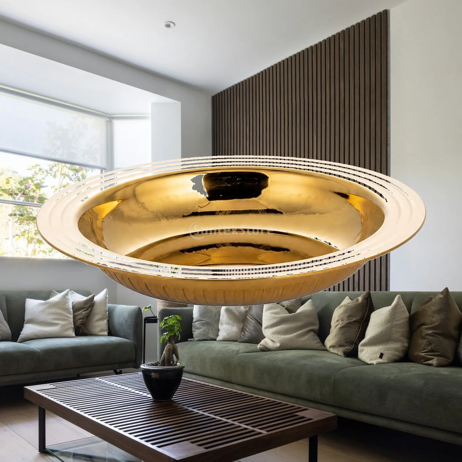 Polished Serving Platter Round Stainless Steel Gold Reflective Tray for Modern Table Centerpiece