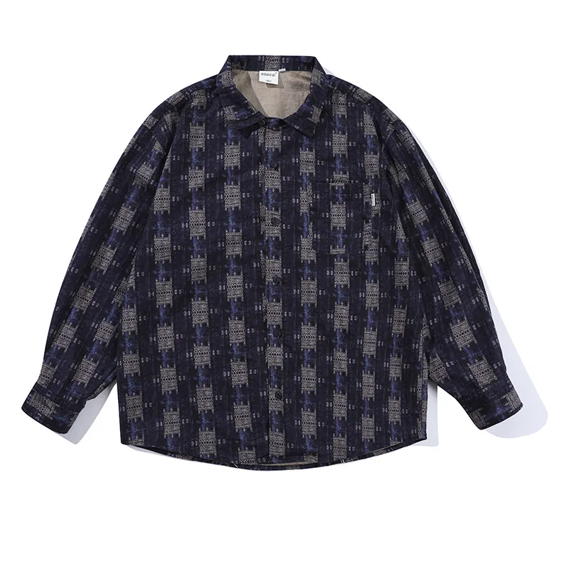 Ethnic print casual retro day shirts men's and women's spring clothes