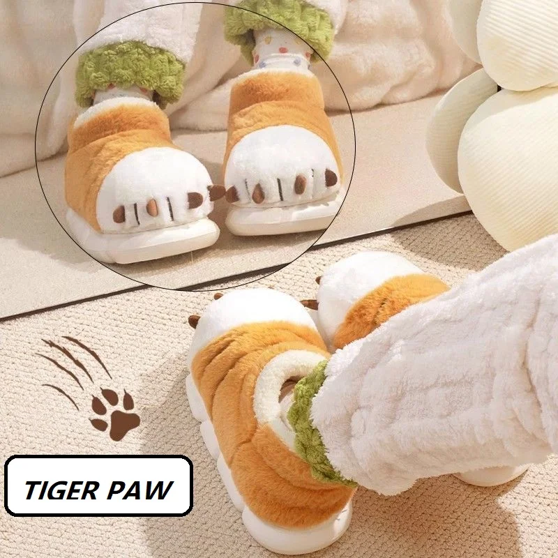 

New fuzzy tiger claw boots man funny animal foot slipper unisex cosplay shoes 45 men's winter warm home booties plush boot boy
