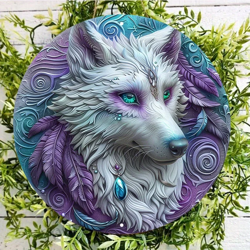 Cute Gray Fluffy Wolf Aluminum Sign, UV and Scratch Resistant, Easy-Hang, Outdoor and Indoor Decoration, Wall Art, Home Decor