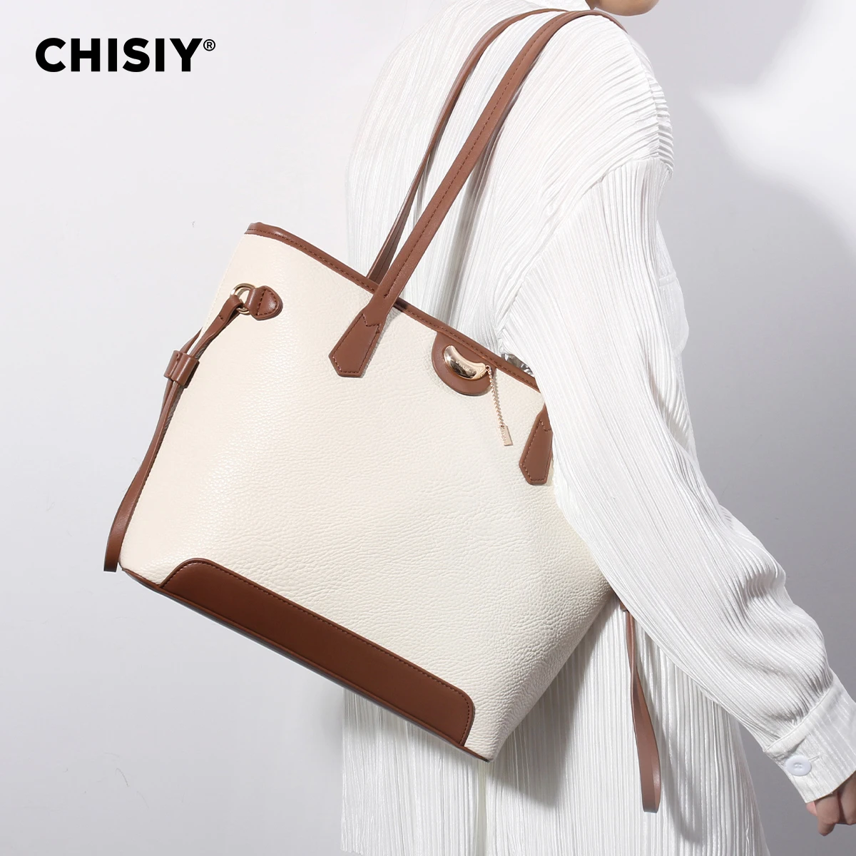 1 pc CHISIY Original Handmade Tote Bag,Shoulder Bag,Weekender Bag,Spring, Summer White Bag,Vintage Preppy Chic Bag for Work