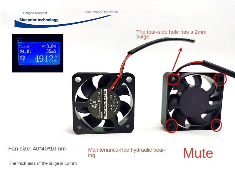 

New 4010 4012 Hydro Bearing 24v0. 06A Mute 40 * 12mm Brushless DC Chassis Cooling Fan 40*40*10MM