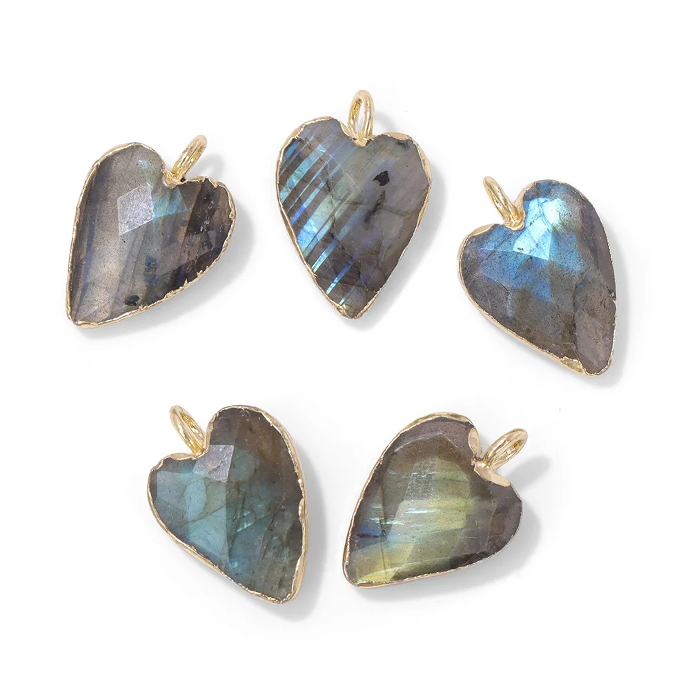 2pcs 12X15mm Quality Natural Stone Heart Pendant Labradorite Lapis Crystal Gem Charms for Jewelry Making DIY Necklace Earrings