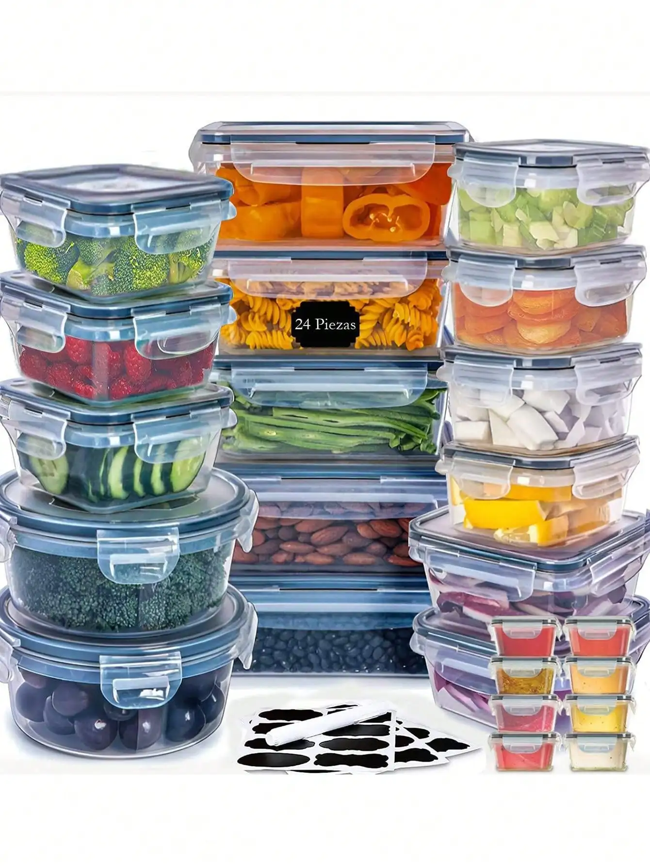 24‑Pcs Airtight Food Storage Container Set, Transparent Leak‑Proof Kitchen Storage Boxes with Sealed Lids, for Fruits, Vegetables & Snacks, Kitchen Supplies, Christmas & School Gift