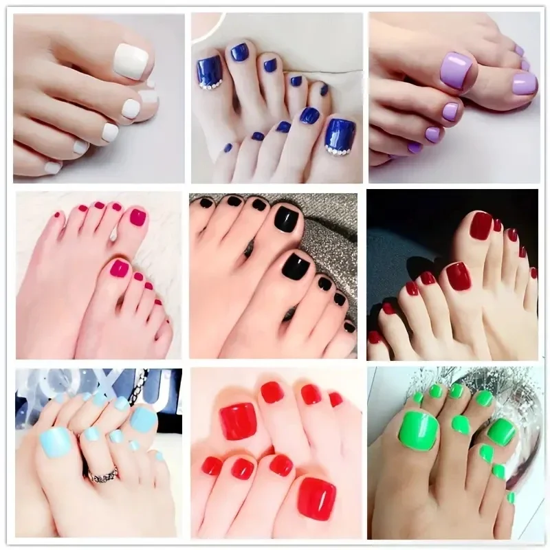 8 Sets (192 Pcs) Mixed Colors Fake Toe Nail Tips Press On Toe Nails Full Cover Short Square Shape Glossy Pure Colors