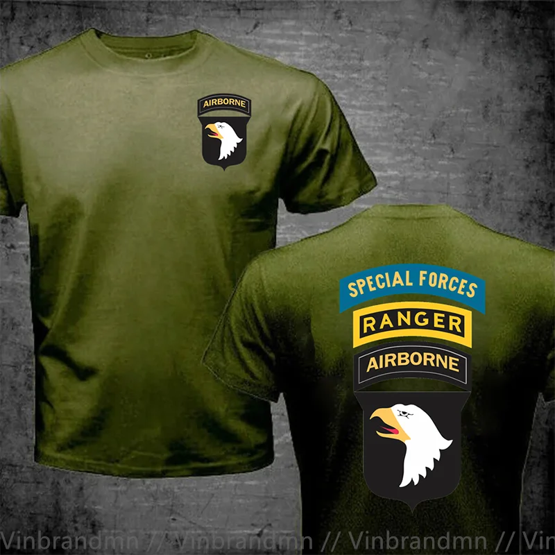 New Summer Fashion T-shirt 101st Airborne Veteran Special Force Print T Shirt Men Male Hip Hop Tee Streetwear Army Green T-Shirt