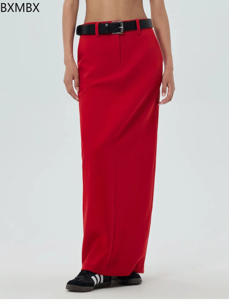 

2025 new spring and autumn over the knee high-end low-rise suit straight long tall fashion korean style long skirt